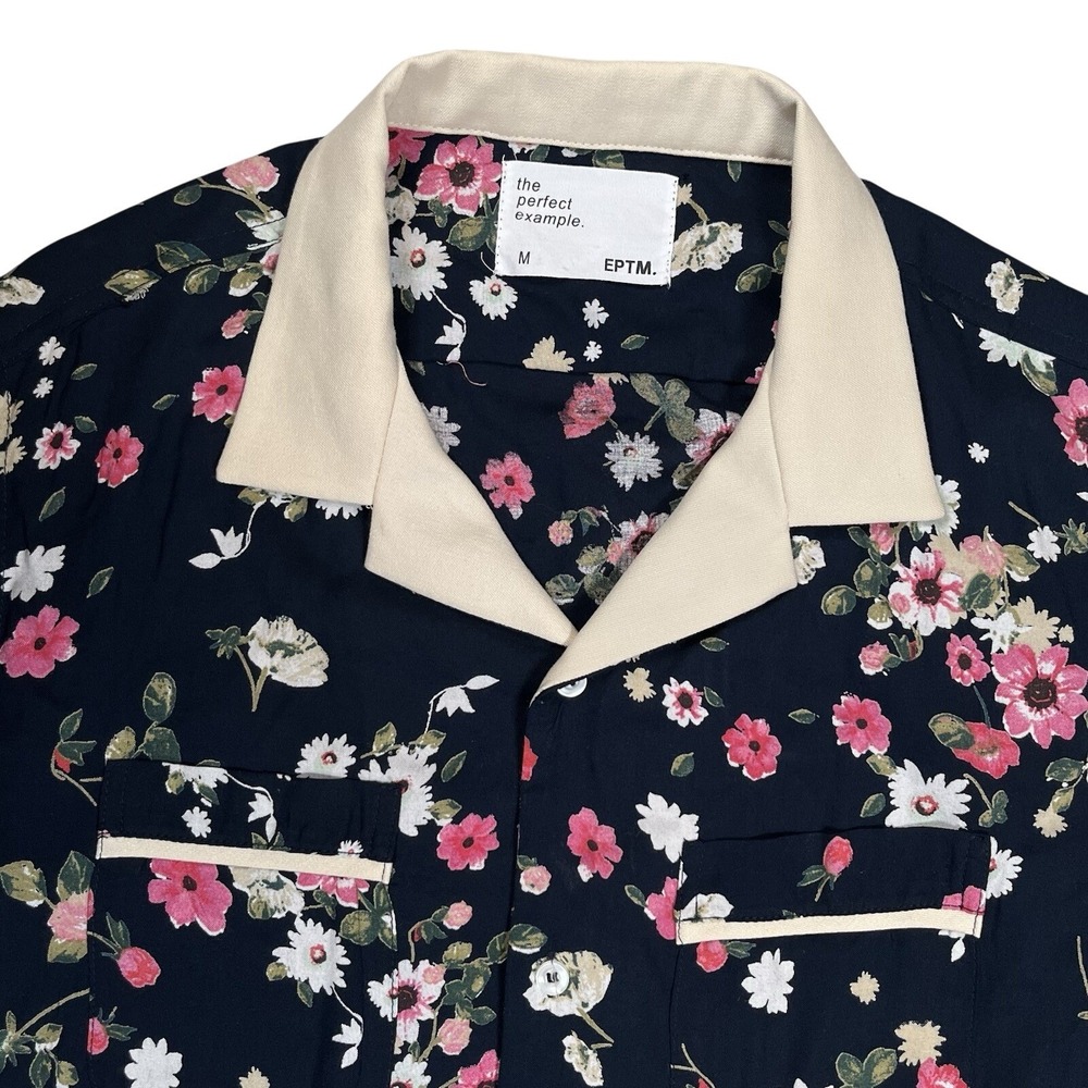 EPTM The Perfect Example Men's Black Floral Shirt Sz M Preppy Collared Button Up